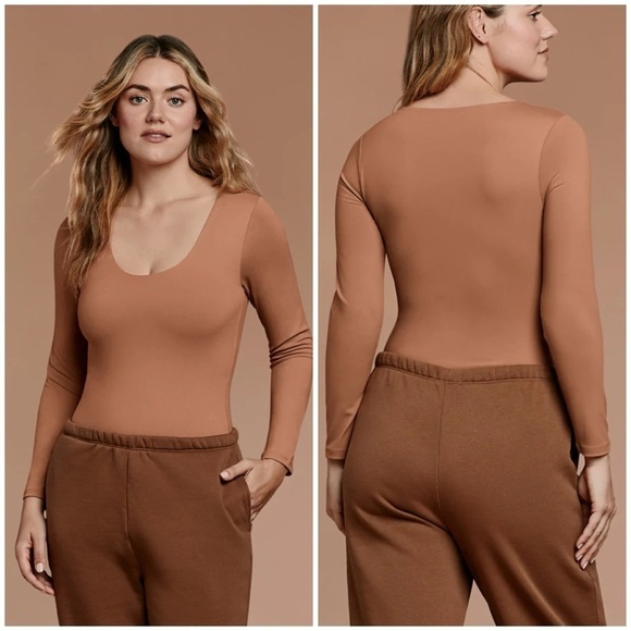 Nuuds Women’s Scoop Neck BodySuit Long Sleeve Brown Size XXL - Picture 5 of 8